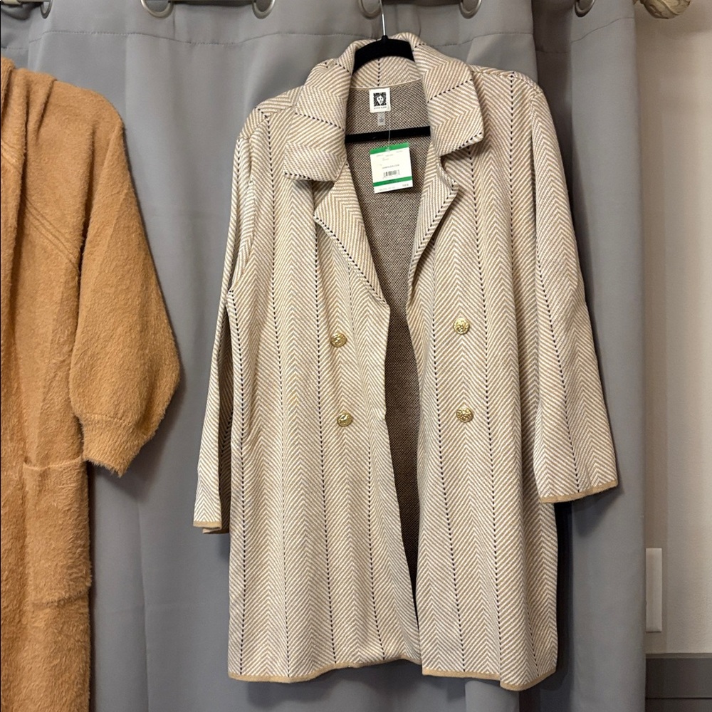 Anne Klein Cream Herringbone Trench Coat